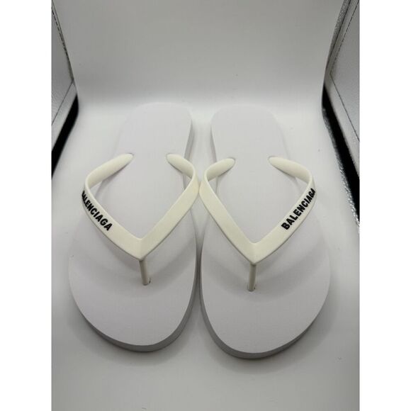 Balenciaga Shoes - Balenciaga Rubber Logo Flip Flops White